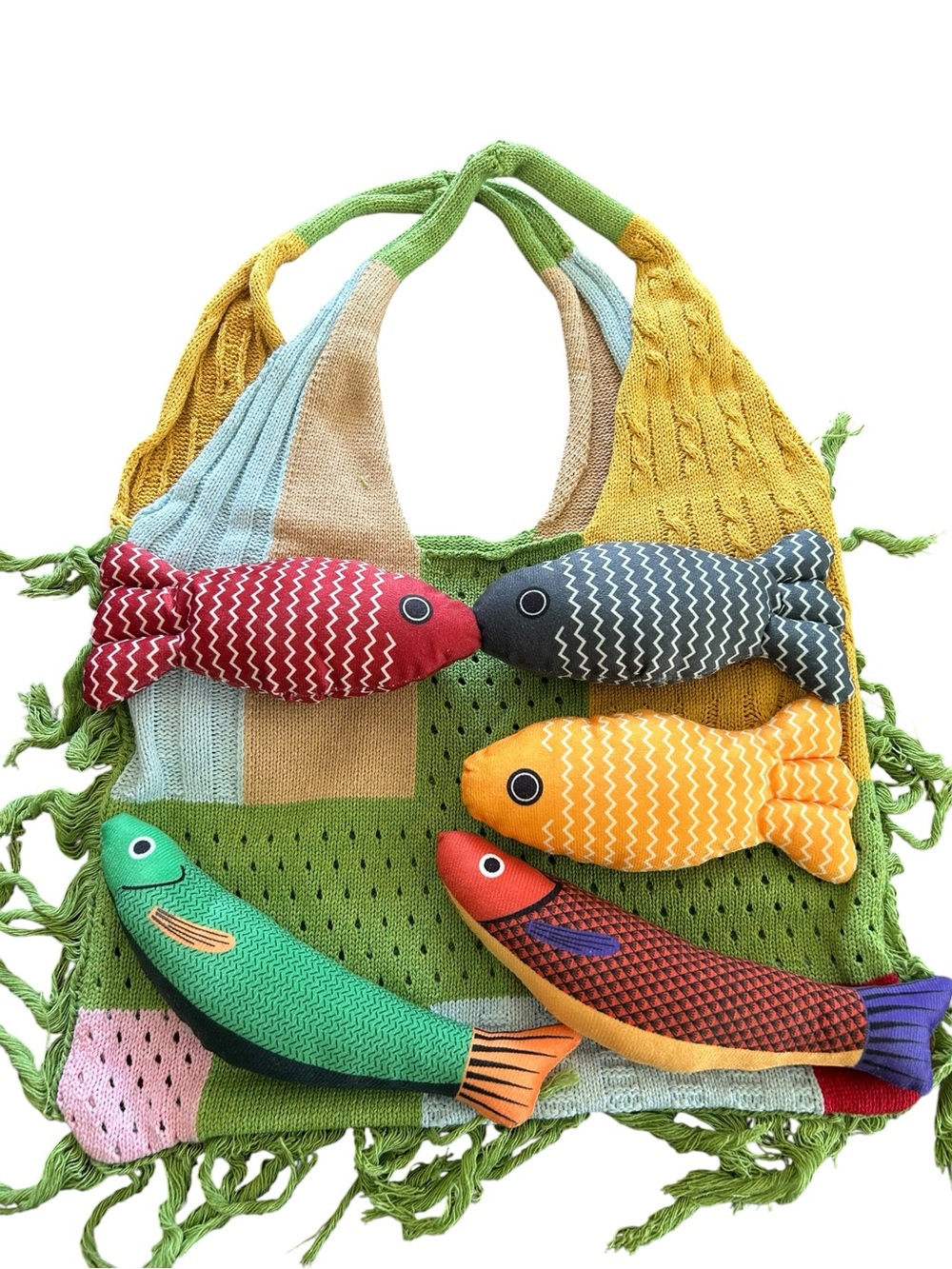 Colorful Plush Fish Toy Set for Pets - Green/Red/Yellow/Blue